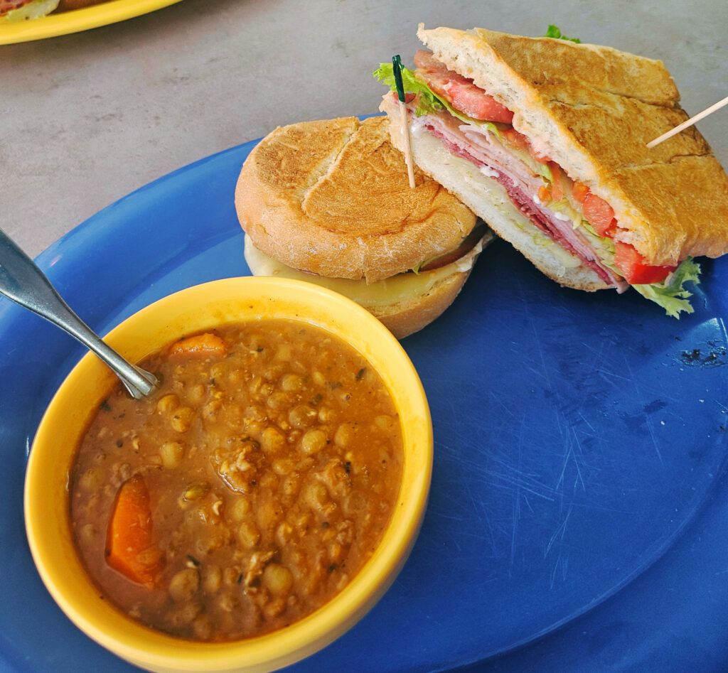 Italian Hot sandwich and Italian sausage soup with lentils at Toula's Trailside Cafe in Tarpon Springs